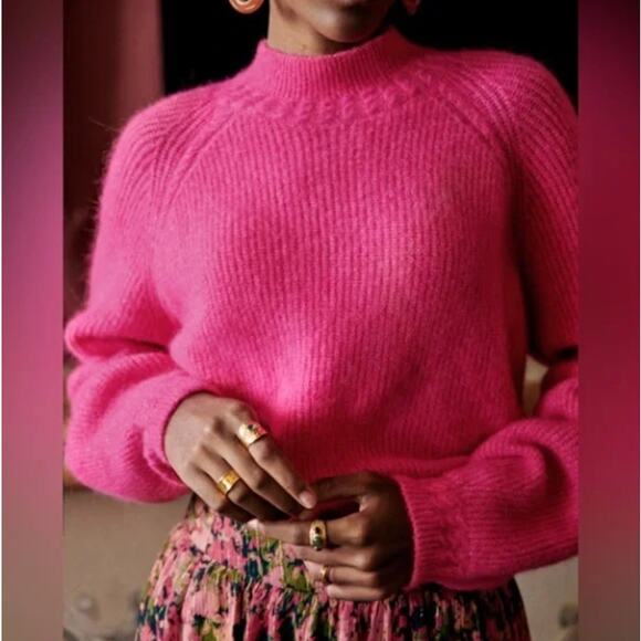 SEZANE Otis Jumper Sweater Baby Alpaca Bright Pink Sz XXL $210 {3G5} - Picture 2 of 6